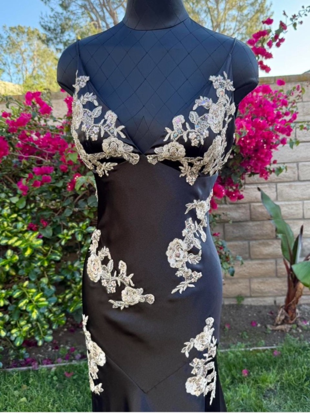 LAST CHANCE Vintage Y2K black and tan/gold fairycore embellished prom dress gown - Picture 2 of 6